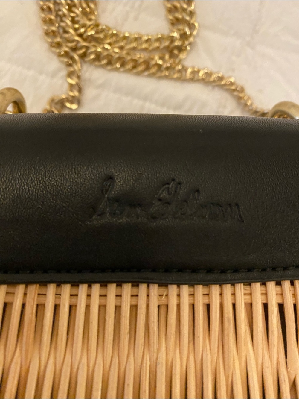 Sam Edelman Black Leather Flap Wicker Crossbody with Gold Chain - Picture 5 of 12